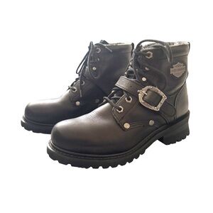 Harley-Davidson Motorcycle Black Leather Steel Toe  Ankle Boots Emblem size 8